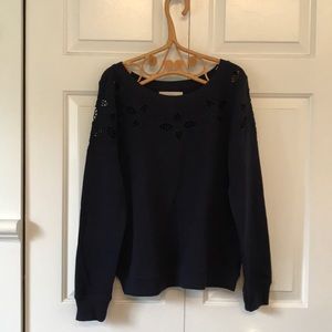 LOFT Floral Cut-out Navy Sweatshirt